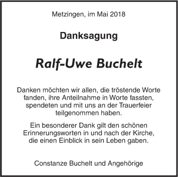 Traueranzeige von Ralf-Uwe Buchelt von Metzinger-Uracher Volksblatt