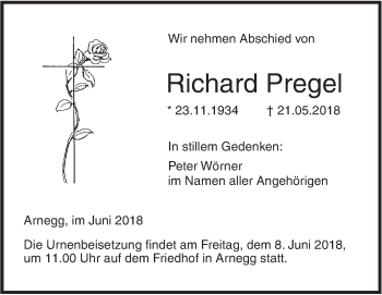 Traueranzeige von Richard Pregel von SÜDWEST PRESSE Ausgabe Ulm/Neu-Ulm