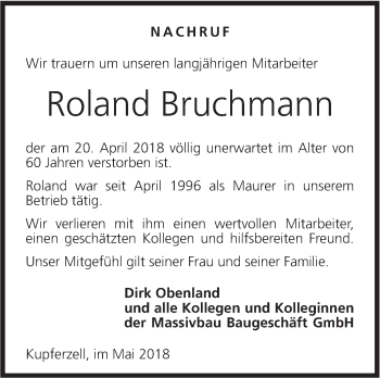 Traueranzeige von Roland Bruchmann von Haller Tagblatt