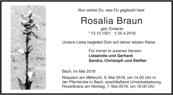 Traueranzeige von Rosalia Braun von SÜDWEST PRESSE Ausgabe Ulm/Neu-Ulm