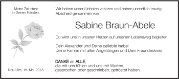Traueranzeige von Sabine Braun-Abele von SÜDWEST PRESSE Ausgabe Ulm/Neu-Ulm