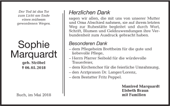 Traueranzeige von Sophie Marquardt von Hohenloher Tagblatt