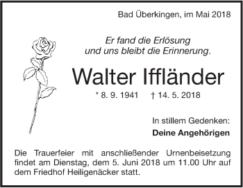 Traueranzeige von Walter lffländer von Geislinger Zeitung