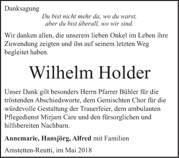 Traueranzeige von Wilhelm Holder von Geislinger Zeitung