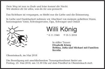 Traueranzeige von Willi König von Hohenloher Tagblatt