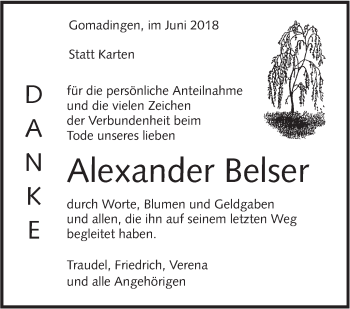 Traueranzeige von Alexander Belser von Alb-Bote/Metzinger-Uracher Volksblatt