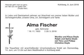 Traueranzeige von Alma Fischer von Metzinger-Uracher Volksblatt