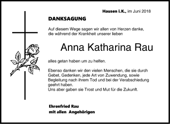 Traueranzeige von Anna Katharina Rau von Hohenzollerische Zeitung