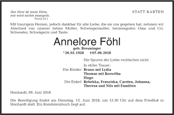 Traueranzeige von Annelore Föhl von Hohenloher Tagblatt