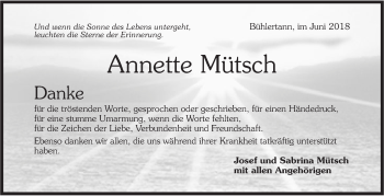 Traueranzeige von Annette Mütsch von Haller Tagblatt