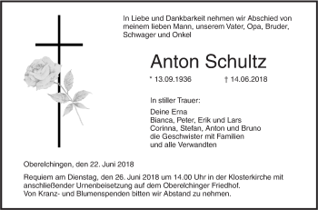 Traueranzeige von Anton Schultz von SÜDWEST PRESSE Ausgabe Ulm/Neu-Ulm