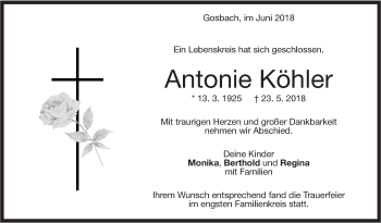 Traueranzeige von Antonie Köhler von Geislinger Zeitung