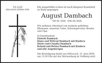 Traueranzeige von August Dambach von Haller Tagblatt