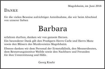 Traueranzeige von Barbara Knehr von Alb-Bote/Metzinger-Uracher Volksblatt