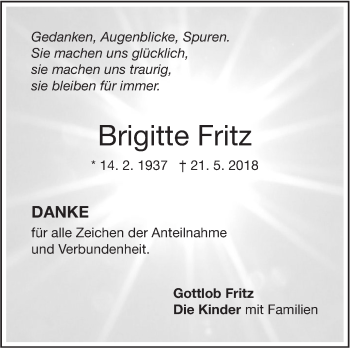 Traueranzeige von Brigitte Fritz von NWZ Neue Württembergische Zeitung