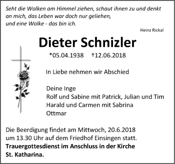 Traueranzeige von Dieter Schnizler von SÜDWEST PRESSE Ausgabe Ulm/Neu-Ulm