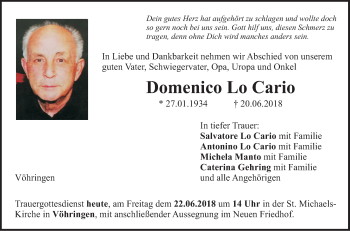 Traueranzeige von Domenico Lo Cario von Illertal Bote