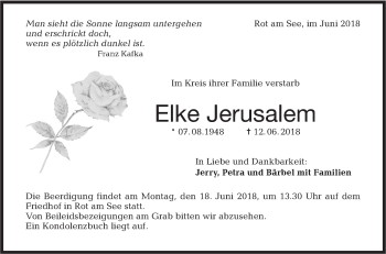 Traueranzeige von Elke Jerusalem von Hohenloher Tagblatt