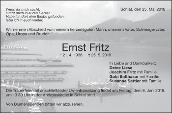 Traueranzeige von Ernst Fritz von NWZ Neue Württembergische Zeitung