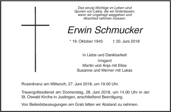 Traueranzeige von Erwin Schmucker von SÜDWEST PRESSE Ausgabe Ulm/Neu-Ulm