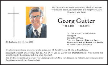 Traueranzeige von Georg Gutter von SÜDWEST PRESSE Ausgabe Ulm/Neu-Ulm