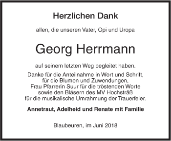 Traueranzeige von Georg Herrmann von SÜDWEST PRESSE