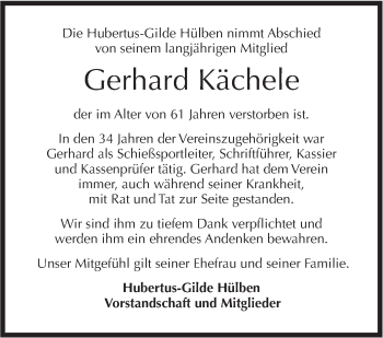 Traueranzeige von Gerhard Kächele von Metzinger-Uracher Volksblatt