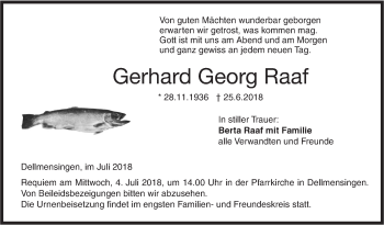 Traueranzeige von Gerhard Georg Raaf von SÜDWEST PRESSE Ausgabe Ulm/Neu-Ulm