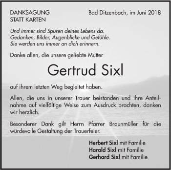 Traueranzeige von Gertrud Sixl von NWZ Neue Württembergische Zeitung/Geislinger Zeitung