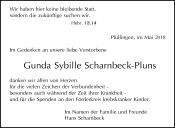 Traueranzeige von Gunda Sybille Scharnbeck-Pluns von Metzinger-Uracher Volksblatt