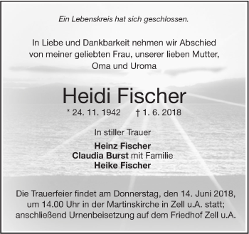 Traueranzeige von Heidi Fischer von NWZ Neue Württembergische Zeitung