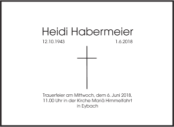 Traueranzeige von Heidi Habermeier von Geislinger Zeitung