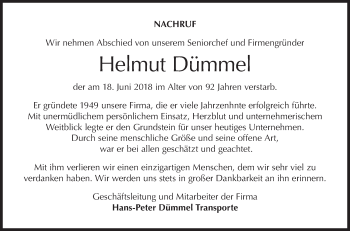 Traueranzeige von Helmut Dümmel von Metzinger-Uracher Volksblatt