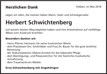 Traueranzeige von Herbert Schwichtenberg von Metzinger-Uracher Volksblatt