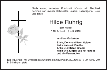 Traueranzeige von Hilde Ruhrig von Metzinger-Uracher Volksblatt