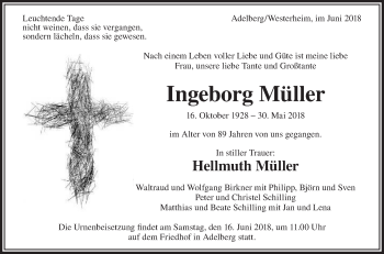 Traueranzeige von Ingeborg Müller von NWZ Neue Württembergische Zeitung