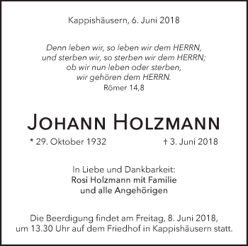 Traueranzeige von Johann Holzmann von Metzinger-Uracher Volksblatt