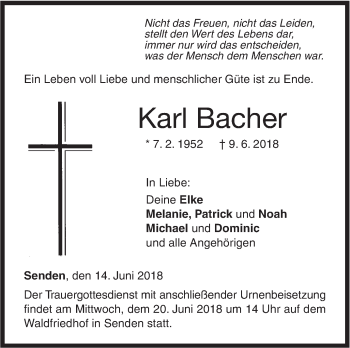 Traueranzeige von Karl Bacher von SÜDWEST PRESSE Ausgabe Ulm/Neu-Ulm