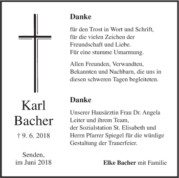 Traueranzeige von Karl Bacher von SÜDWEST PRESSE Ausgabe Ulm/Neu-Ulm