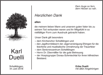 Traueranzeige von Karl Duelli von Ehinger Tagblatt