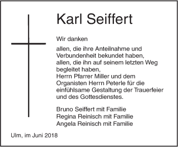 Traueranzeige von Karl Seiffert von SÜDWEST PRESSE Ausgabe Ulm/Neu-Ulm