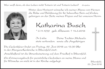 Traueranzeige von Katharina Busch von Haller Tagblatt