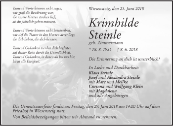 Traueranzeige von Krimhilde Steinle von Geislinger Zeitung