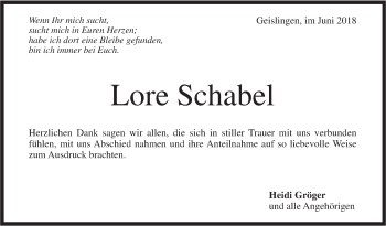 Traueranzeige von Lore Schabel von Geislinger Zeitung