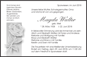 Traueranzeige von Magda Walter von NWZ Neue Württembergische Zeitung