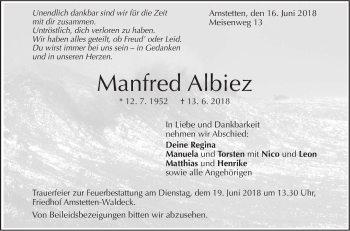 Traueranzeige von Manfred Albiez von SÜDWEST PRESSE Ausgabe Ulm/Neu-Ulm