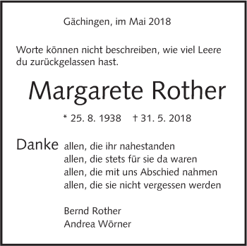 Traueranzeige von Margarete Rother von Alb-Bote/Metzinger-Uracher Volksblatt