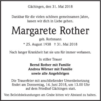 Traueranzeige von Margarete Rother von Alb-Bote/Metzinger-Uracher Volksblatt