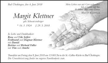 Traueranzeige von Margit Klettner von Geislinger Zeitung