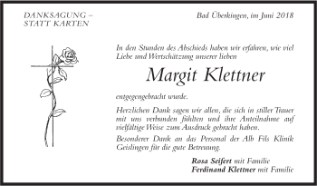 Traueranzeige von Margit Klettner von Geislinger Zeitung